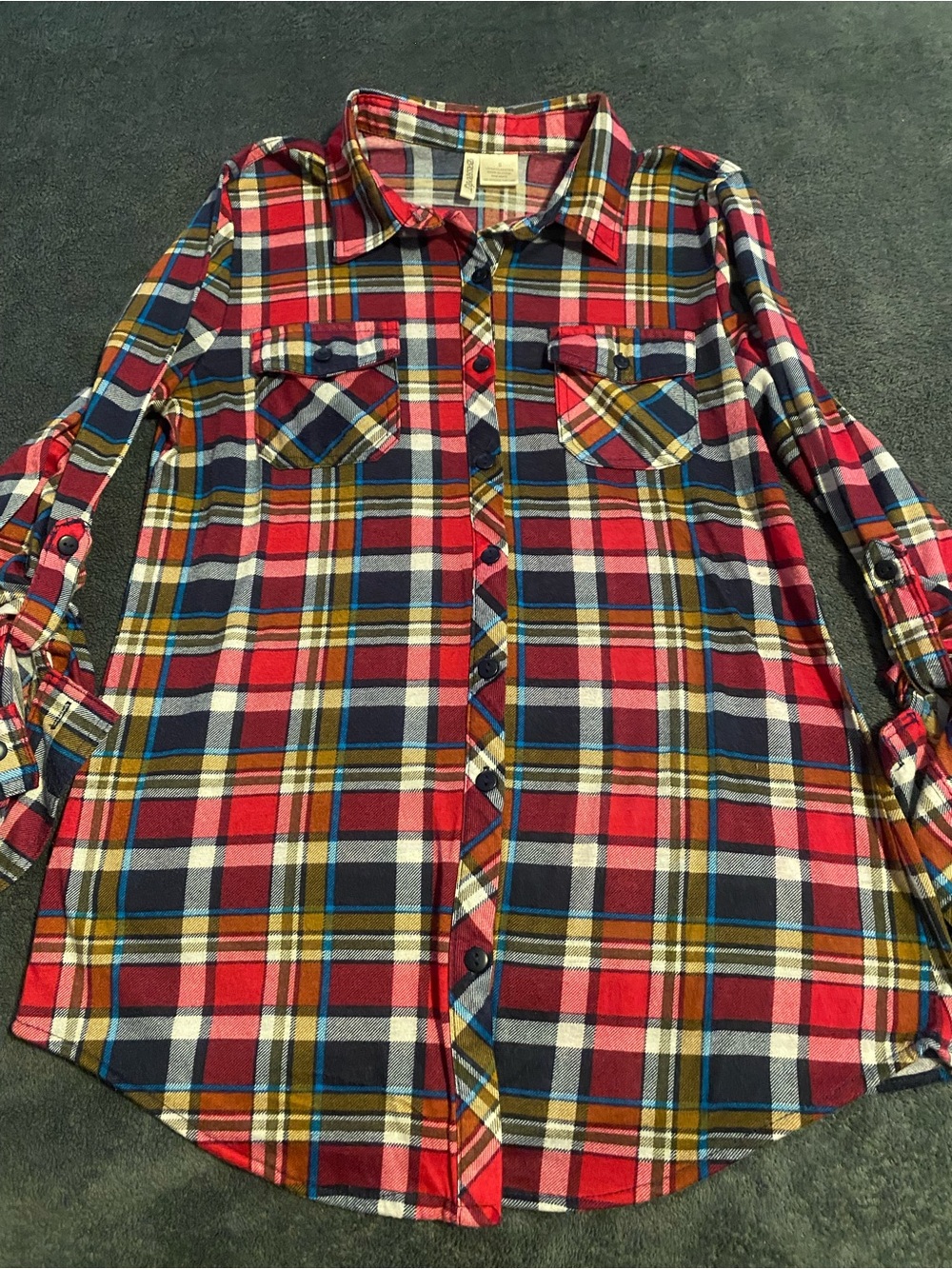 Women’s Red Plaid Button-Front Shirt - Casual Long Sleeve